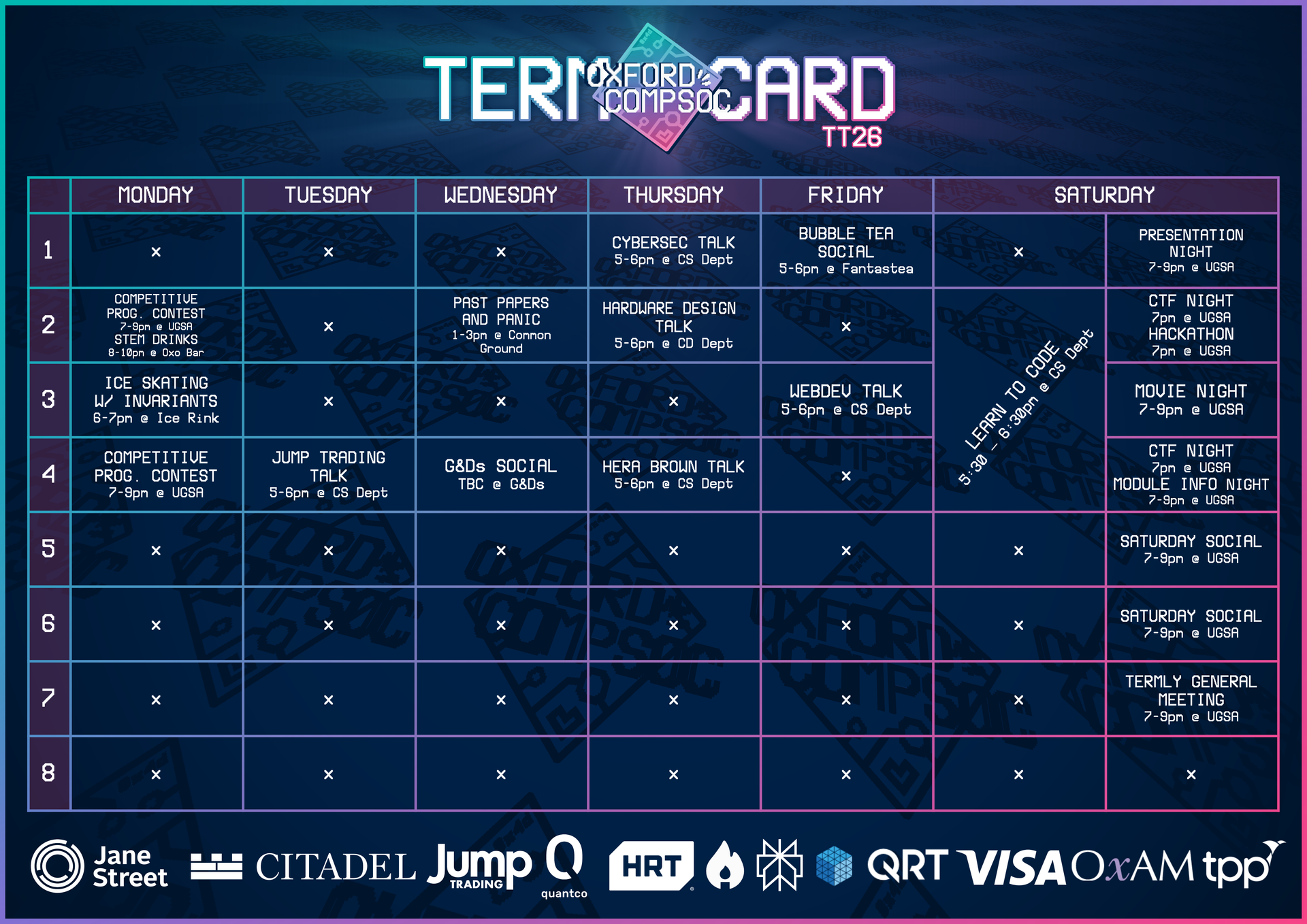 Trinity term 2026 term card
